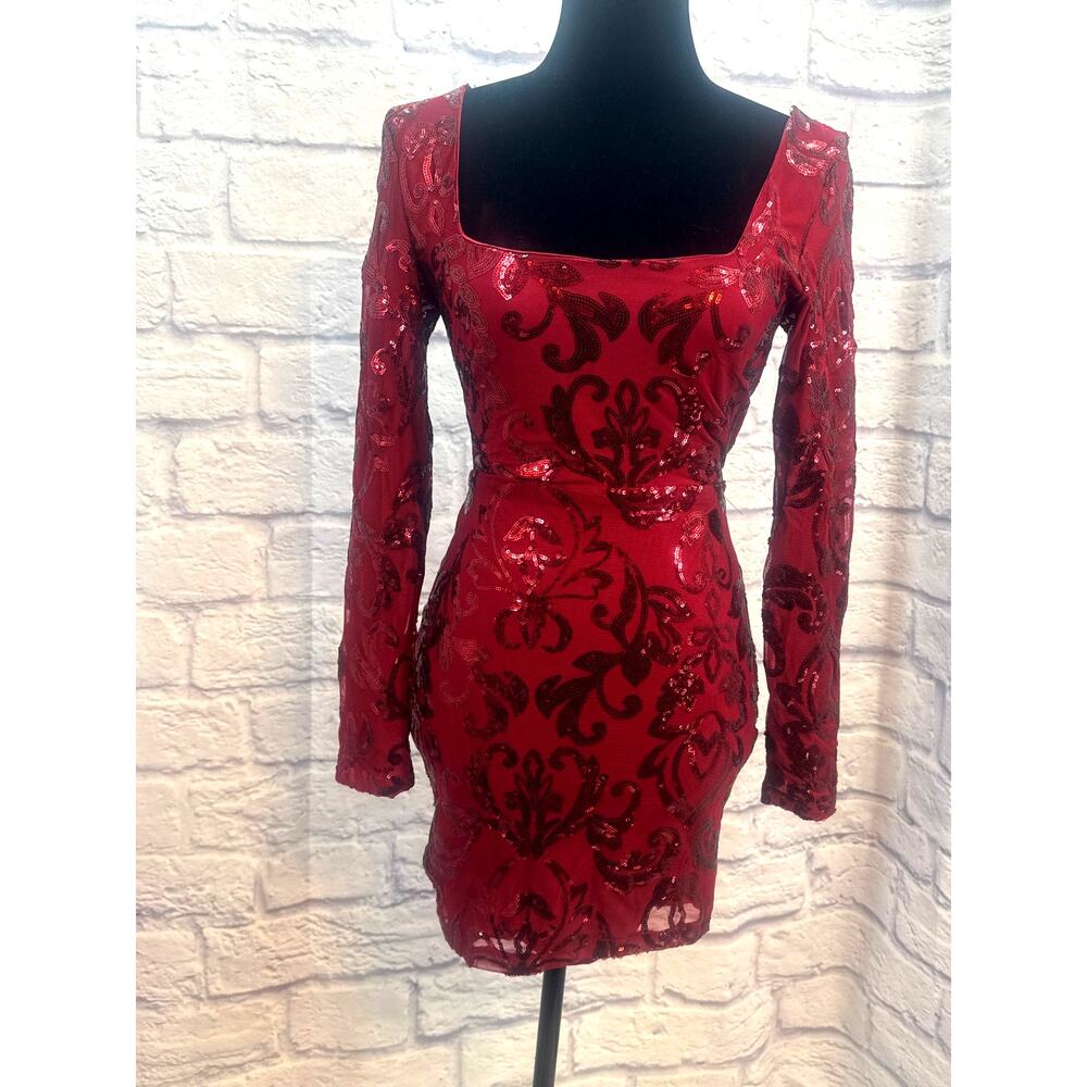 Red Burgandy Party Bodicon Mini Dress Sequine Small